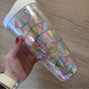 NWOT happy birthday colorful clear tumbler 24oz